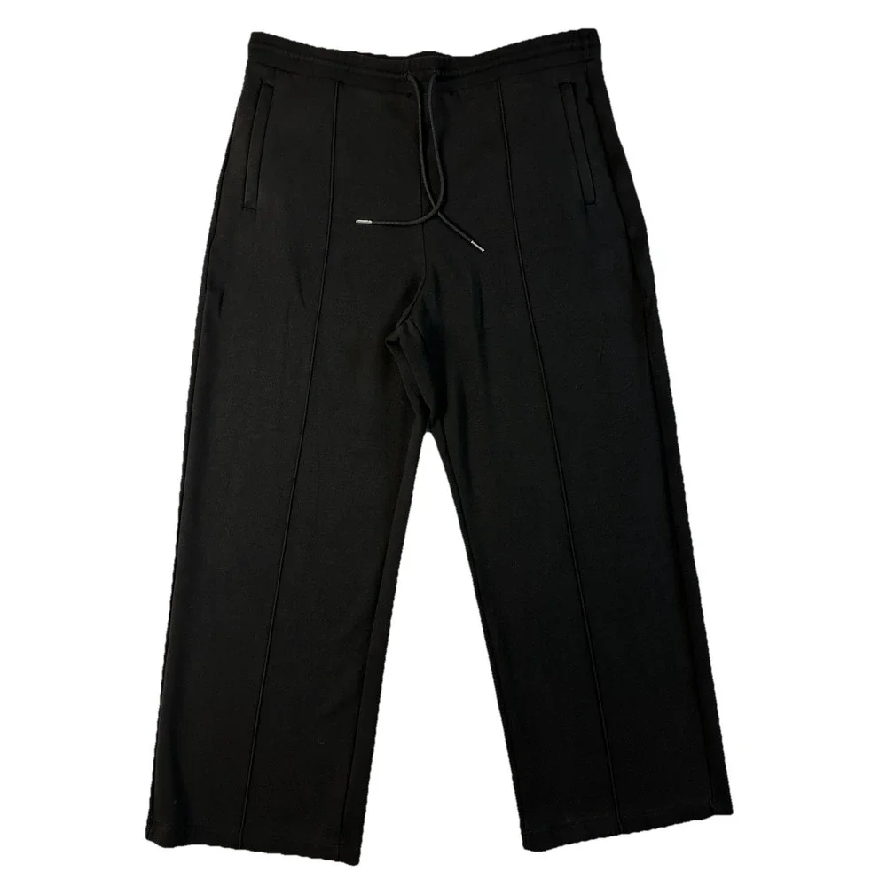 Theory Track Pant Double-Knit Jersey Wide Leg Crop Women Sz XL Soft Travel Black